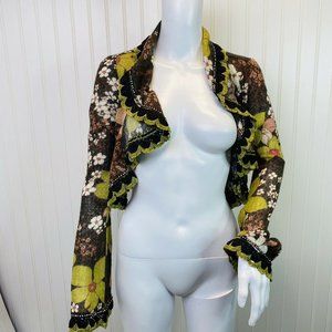 NWT Hazel Shrug Brown Multi Floral Rhinestone Wool